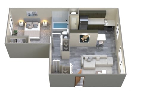 Floor plan for 1 bed, 1 bath, 700 sqft